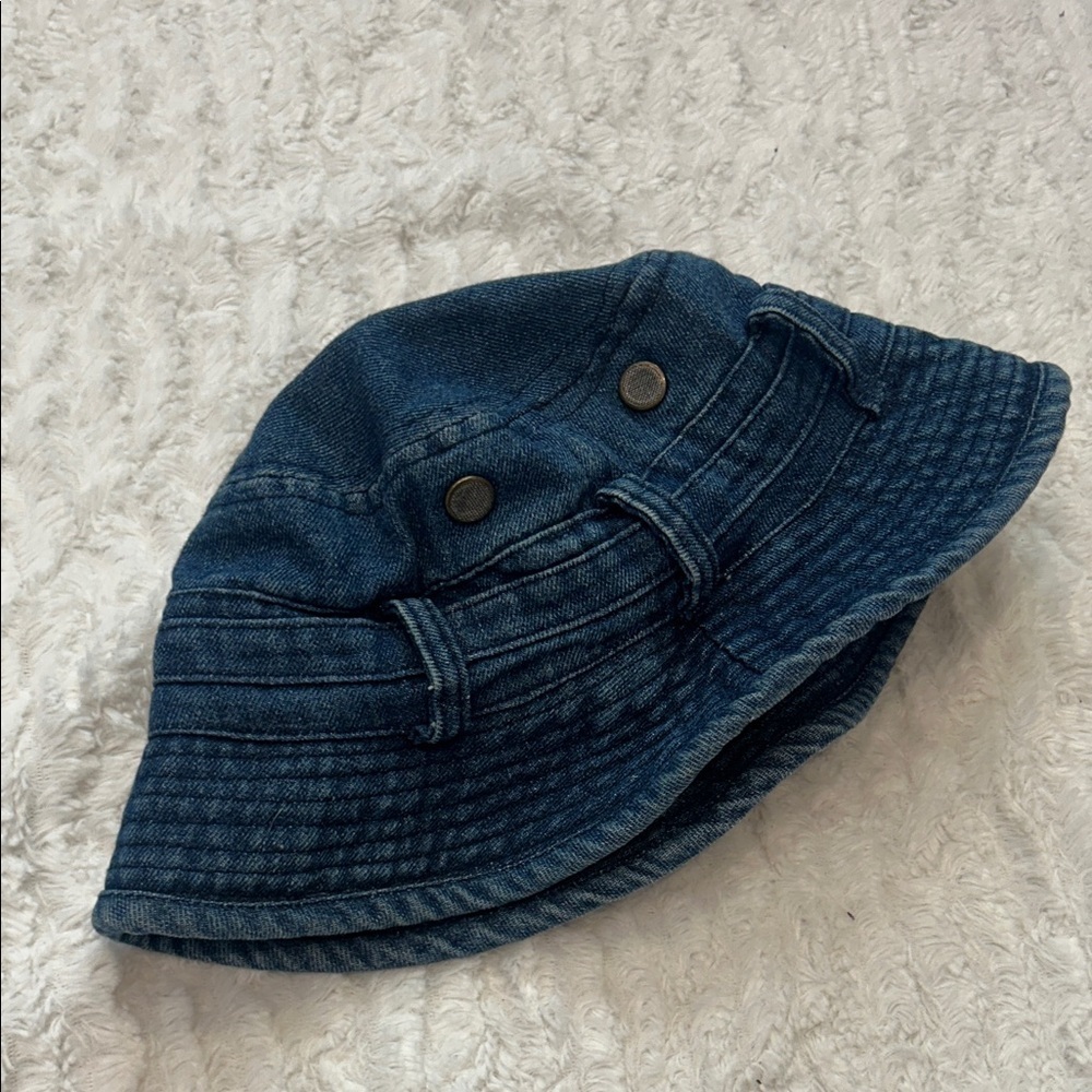 Vintage 90s Blue Denim Cotton belt buckle Bucket Hat size small medium adult - Picture 7 of 7